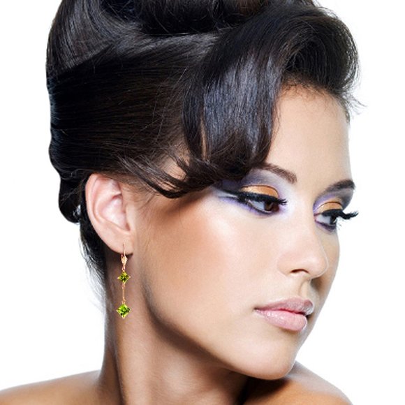 14K. SOLID GOLD LEVERBACK EARRINGS WITH PERIDOTS - Picture 2 of 5